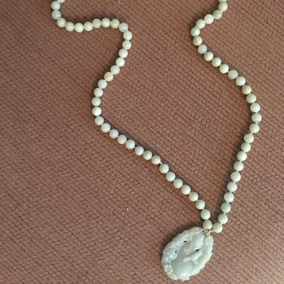 Jade Beads with Carved Pendant